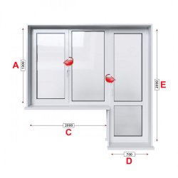 Балконски прозорец (пистолет) KMG Prestige 70 - 70 мм с крило и врата 270/130 см