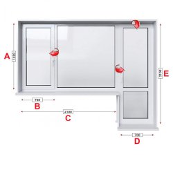 Балконски прозорец (пистолет) Rehau Ecosol-Design 70 - 70 мм с крило и врата 280/180 см