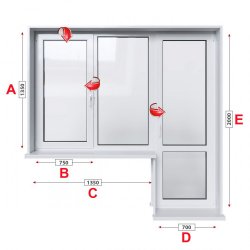 Балконски прозорец (пистолет) Rehau GENEO с крило и врата 205/135 см