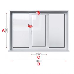 Кухненски прозорец троен Rehau Ecosol-Design 70 - 70 мм със средно крило 205/135 см