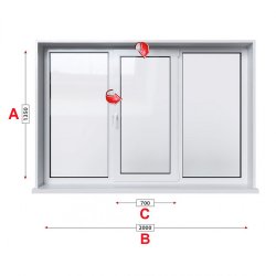 Кухненски прозорец троен Rehau Euro-Design 60 - 60 мм със средно крило 205/135 см