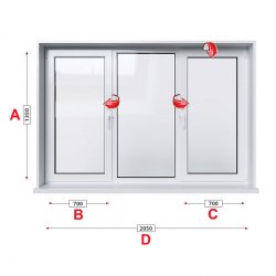 Кухненски прозорец троен Rehau Euro-Design 86 plus - 86 мм с две крила 205/135 см