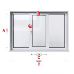 Кухненски прозорец троен Rehau Euro-Design 86 plus - 86 мм със средно крило 205/135 см