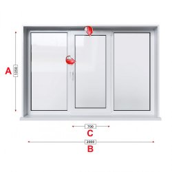 Кухненски прозорец троен Veka Softline 70 - 70 мм с две крила 205/135 см