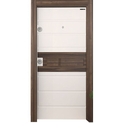 Блиндирана врата Старлайф SM05 White Matt PVC / Natural Walnut