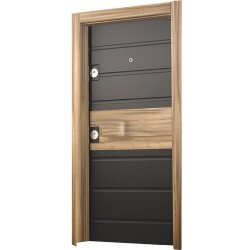 Блиндирана врата Старлайф SM05 Black Matt PVC / Light Natural Walnut